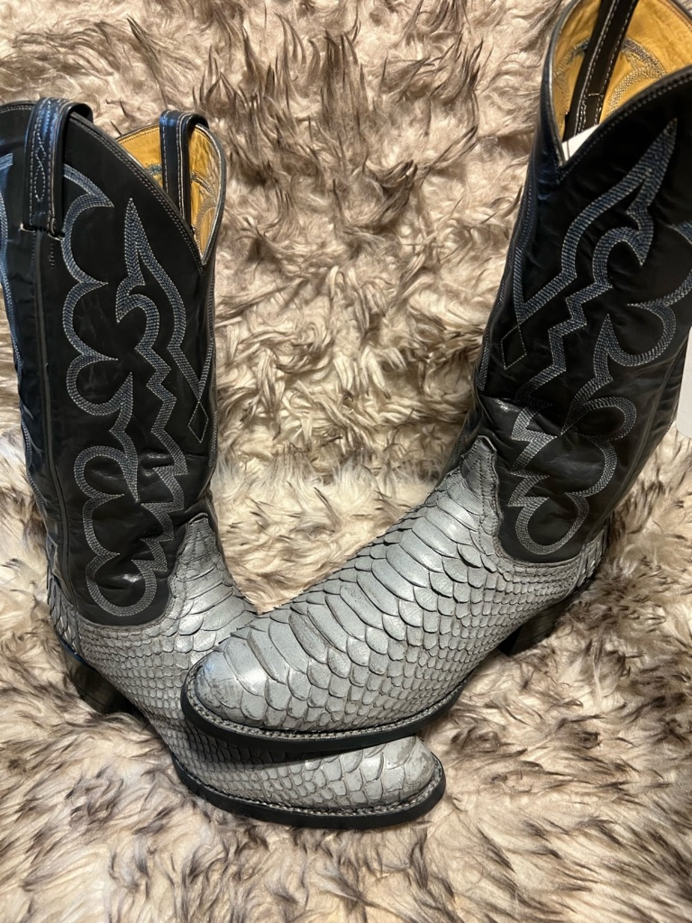 TONY LAMA BLK LABEL Men's Gray Exotic PYTHON & Leather Western Boot-Sz 8.5 D